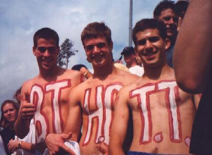 A gay man wants you to believe he's like this - a football fan. 