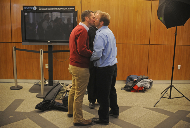 Matt Ockels and Ryan Drummond were one of the first gay couples to form a civil union May 1 at the Webb Municipal Building after the Colorado Civil Union Act went into effect. The couple has been together for five years. Photo by Evan Semon