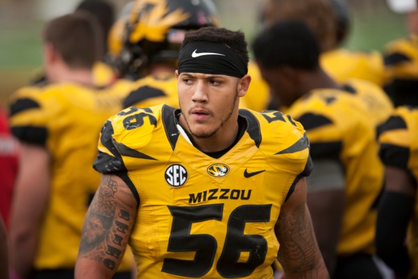 Missouri defensive lineman Shane Ray looks frustrated as he walks off the field after his last play in Missouri's 34-0 loss to Georgia on Saturday, October 11, 2014.