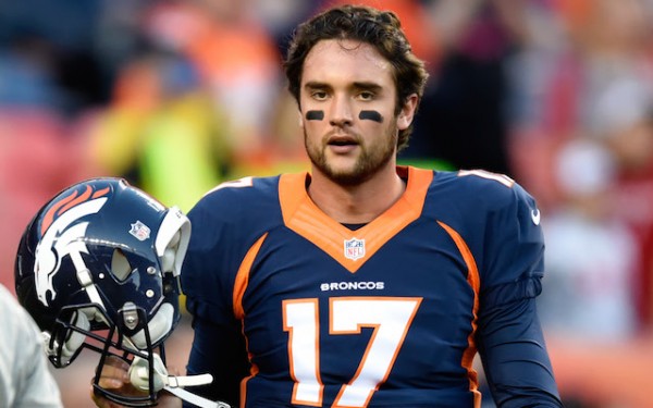 Oct 19, 2014; Denver, CO, USA; Denver Broncos quarterback Brock Osweiler (17) before the game against the San Francisco 49ers at Sports Authority Field at Mile High. Mandatory Credit: Ron Chenoy-USA TODAY Sports