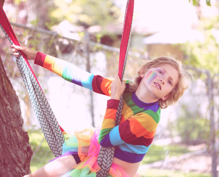 Transgender Youth Don’t Regret Transitioning: a line up of rainbow lego people in front of a lego rainbow flag