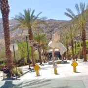 Marilyn Monroe statue at Palm Springs art museum, glamorous as a caftan