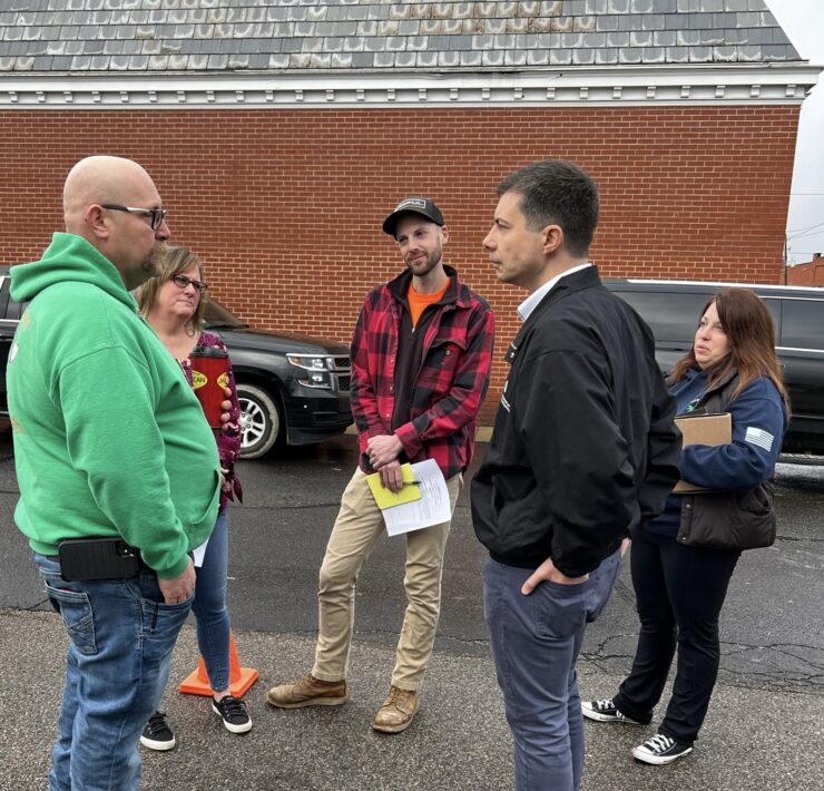 Pete Buttigieg talking to residents in East Palestine, OH