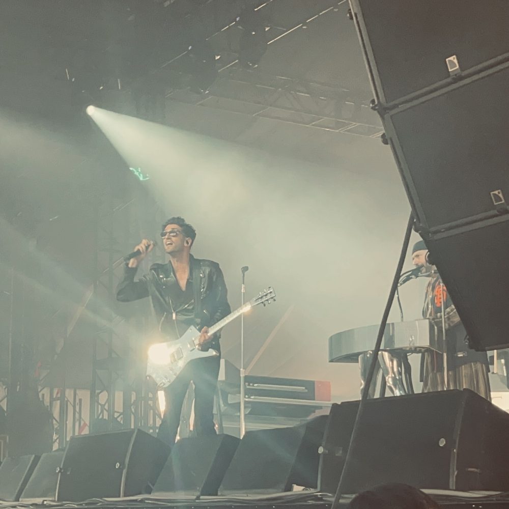 Chromeo performs w a chrome guitar and keyboard
