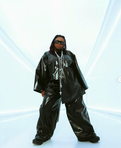 Kaleena Zanders wearing black leather