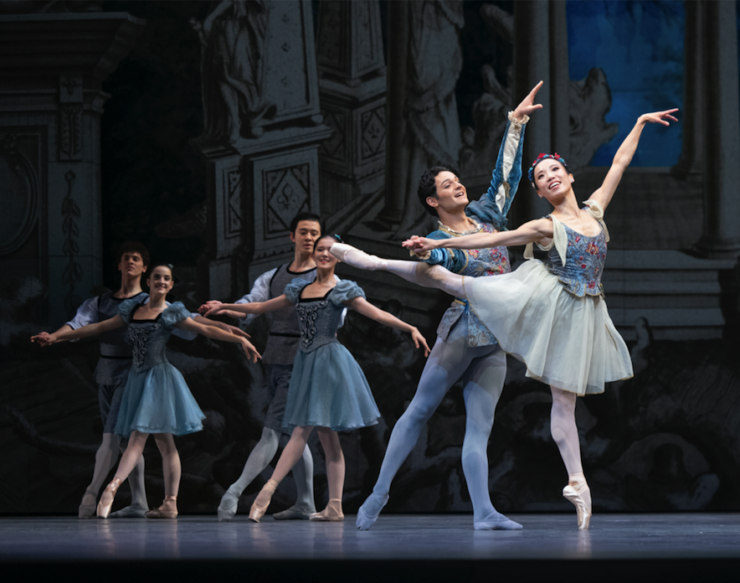 the ensemble cast of Balanchine's "A Midsummer's Night Dream" in blue Christian la Croix costumes