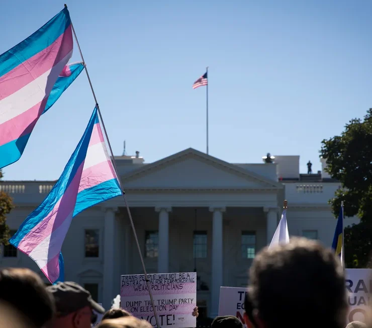 Transgender flags during a transgender rights protest outside of the White House in Washington on October 22, 2018.