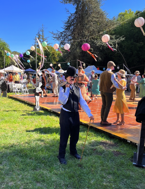 a gender bending Charlie Chaplin impersonator