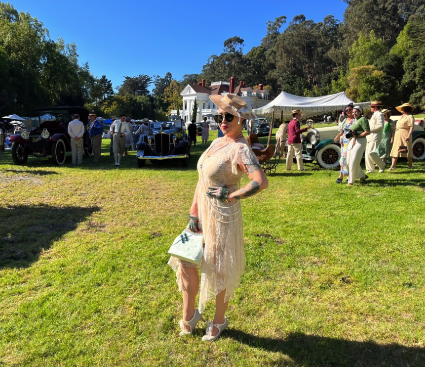 the author of the story, posing on the lawn
