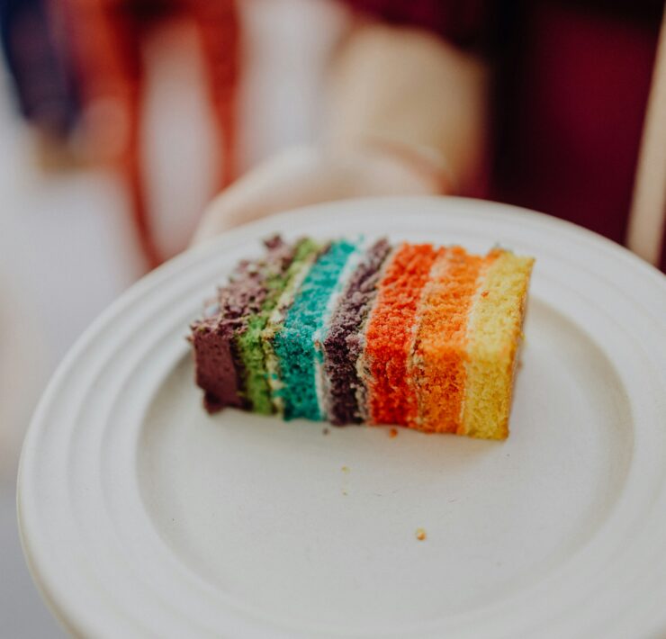 A lesbian couple's rainbow wedding cake