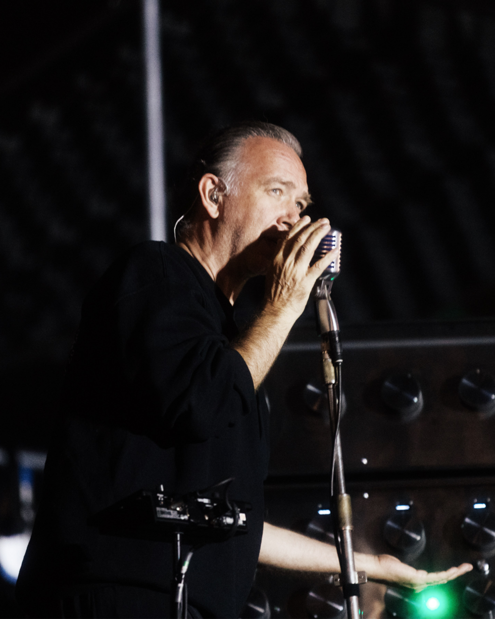 Close up of Soulwax's singer at the mic