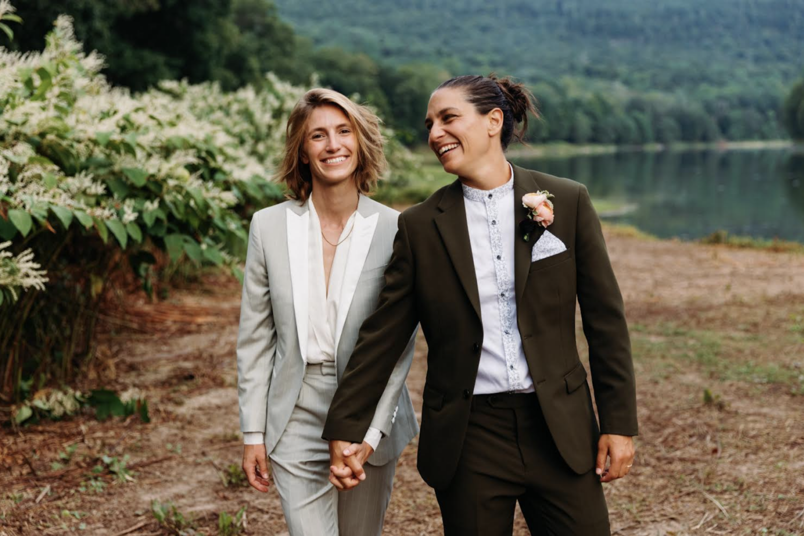 A wedding couple for Sharpe Suiting, a gender-inclusive custom suiting brand new to the Denver Area.