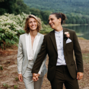 A wedding couple for Sharpe Suiting, a gender-inclusive custom suiting brand new to the Denver Area.